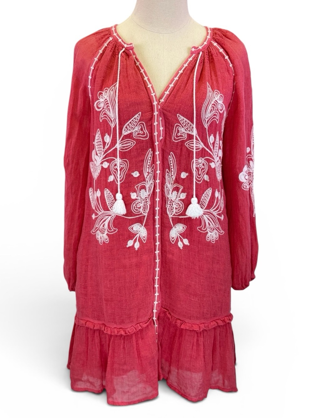 Tommy Bahama Women’s Pink Linen Embroidered Tunic Dress Size 2XS